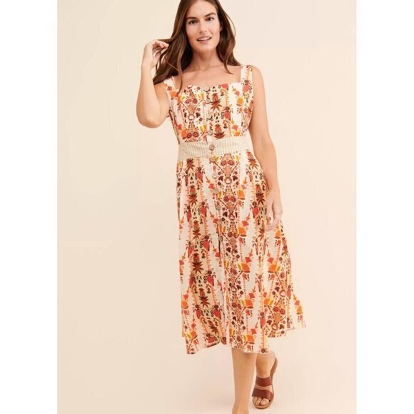 Agua Bendita for Anthropologie Goldenrod Button Front  Midi Dress Size PL - Picture 1 of 9